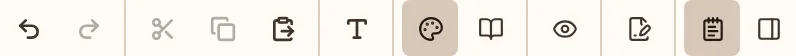 The Compact formatting icon bar: undo, redo, cut, copy, paste, text, appearance, spreads, view, submission, notes, and query-letter icons