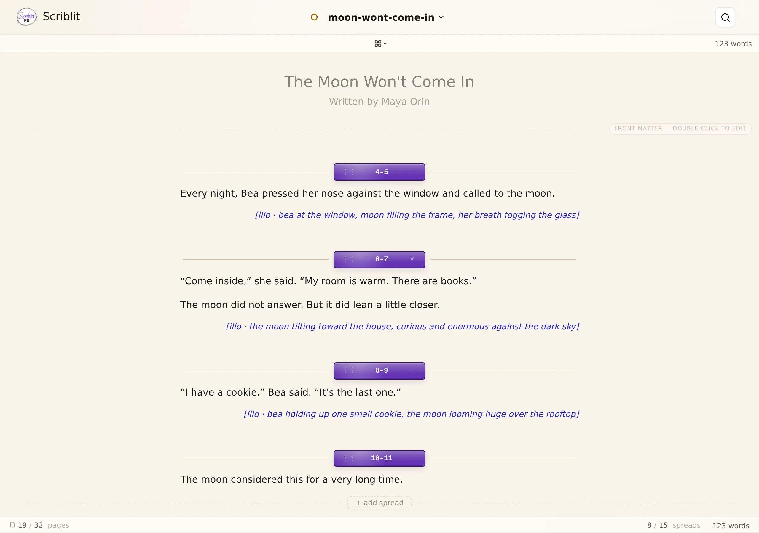 Compact on a wide window with the icon bar turned off: only the document-title menu and word count remain at the top, with Query Letter and Notes buttons at the edges